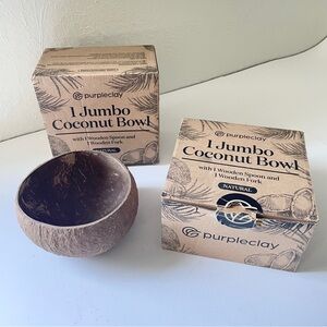 PURPLECLAY Coconut Buddha Bowl SET Eco Friendly 2 Smoothie Bowls 1 Utensil Set